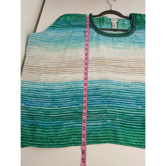 Chico's Poncho Top Beaded Green Ombre Striped Boho Vacation Summer Size S/M - Picture 15 of 15